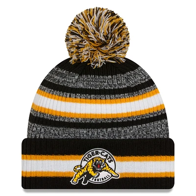 Men's New Era  Black Hamilton Tiger-Cats Sideline 6 Dart Cuffed Knit Hat with Pom