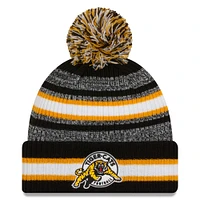 Men's New Era  Black Hamilton Tiger-Cats Sideline 6 Dart Cuffed Knit Hat with Pom