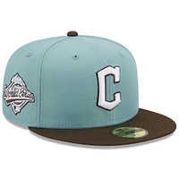 Men's New Era Light Blue/Brown Cleveland Guardians  1997 World Series Beach Kiss 59FIFTY Fitted Hat