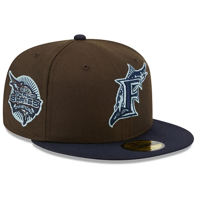 Men's New Era Brown/Navy Florida Marlins   Walnut 9FIFTY Fitted Hat