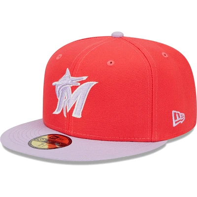 Men's New Era Red/Lavender Miami Marlins Spring Color Two-Tone 59FIFTY Fitted Hat