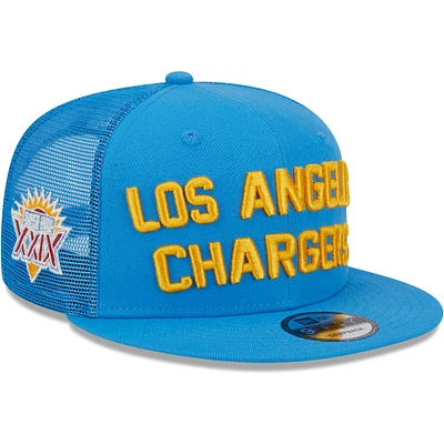 Men's New Era Powder Blue Los Angeles Chargers Stacked Trucker 9FIFTY Snapback Hat