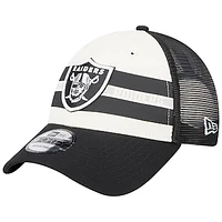 Men's New Era Cream/Black Las Vegas Raiders Team Stripe Trucker 9FORTY Snapback Hat