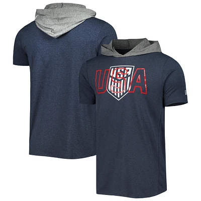 Men's New Era Navy USMNT Active Short Sleeve Pullover Hoodie