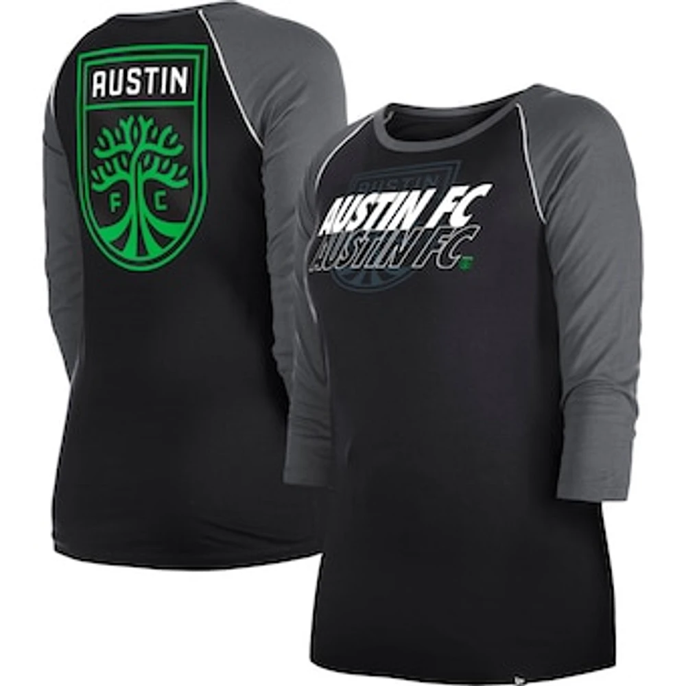 Women's New Era  Black Austin FC Athletic Raglan 3/4-Sleeve T-Shirt