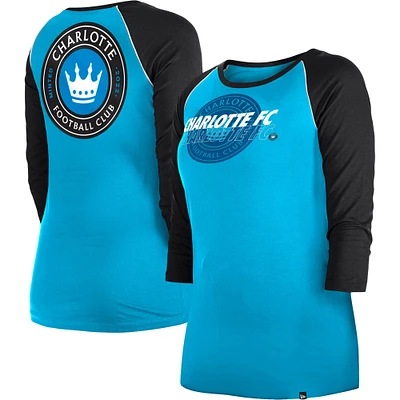 Women's New Era Blue Charlotte FC Athletic Raglan 3/4-Sleeve T-Shirt