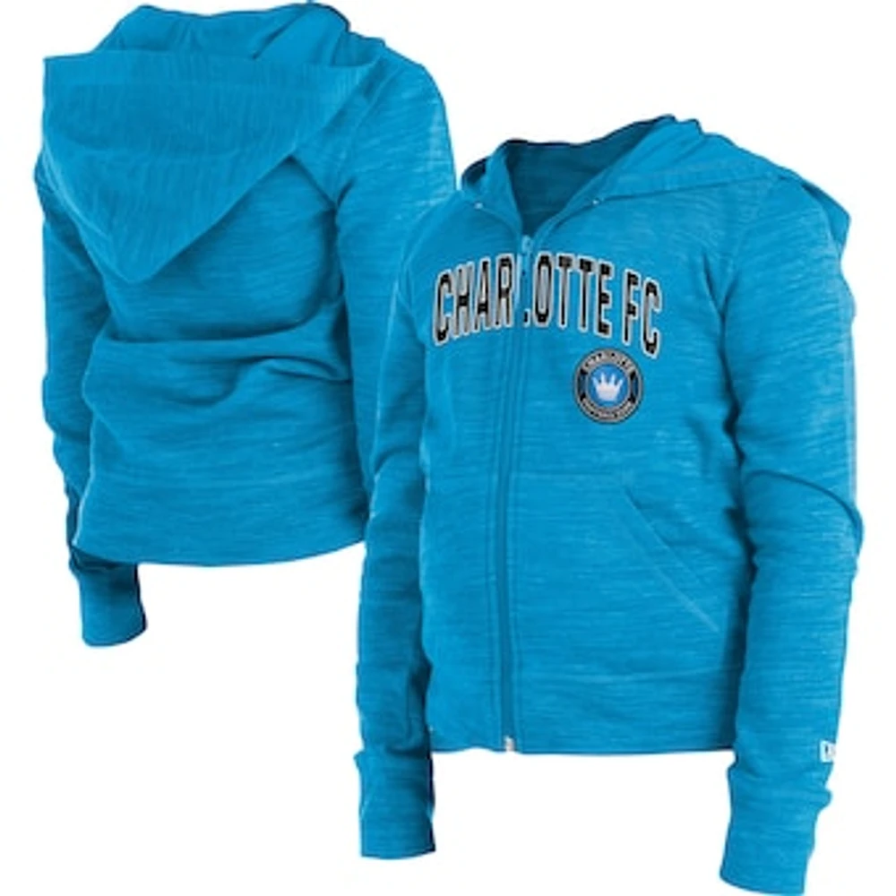 Girls Youth New Era Blue Charlotte FC Space-Dye Full-Zip Hoodie