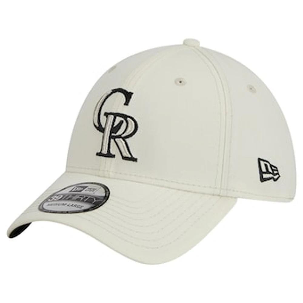 Men's New Era Cream Colorado Rockies Chrome Team Classic 39THIRTY Flex Hat