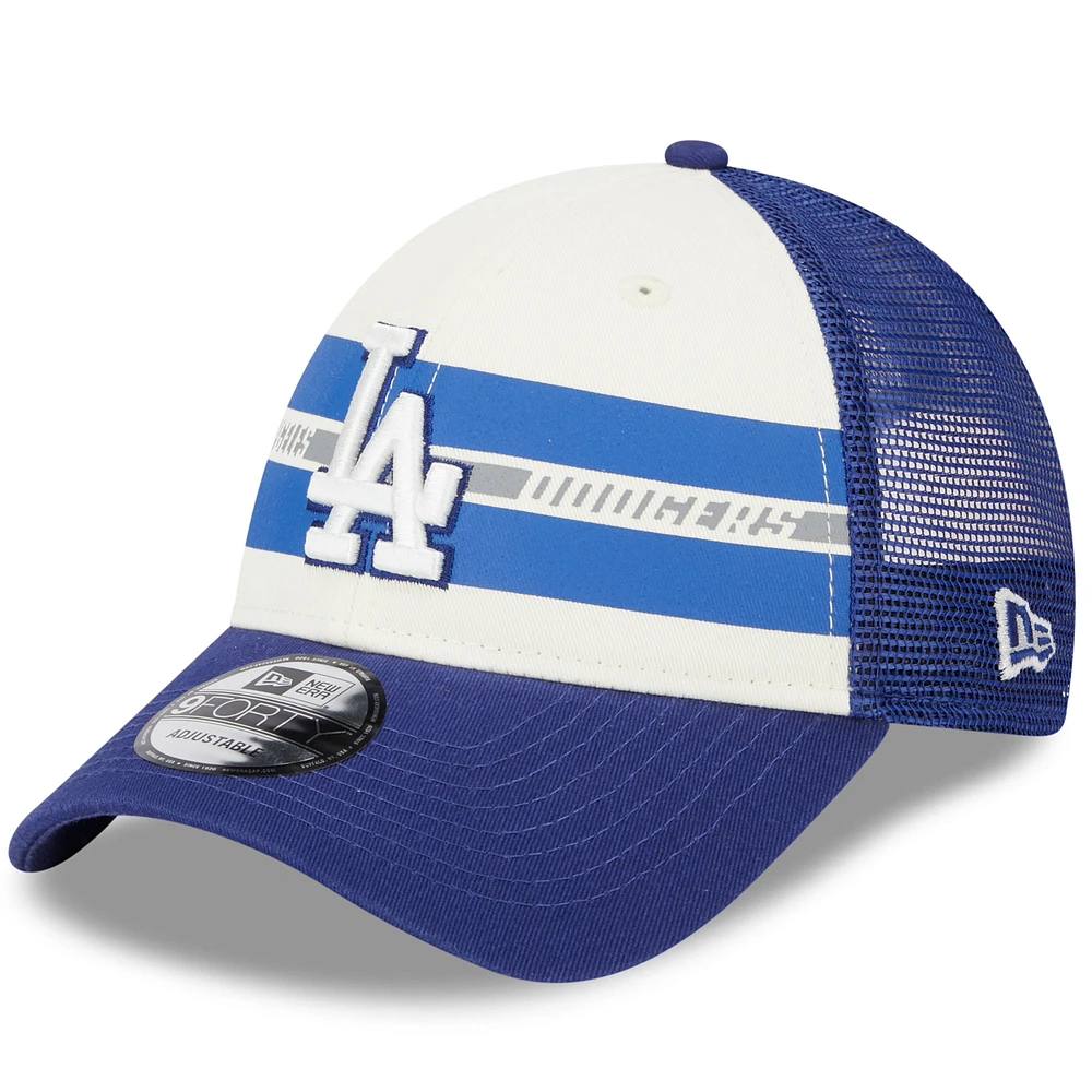 Men's New Era White/Royal Los Angeles Dodgers Team Stripe Trucker 9FORTY Snapback Hat