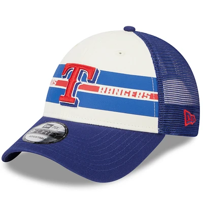 Men's New Era White/Royal Texas Rangers Team Stripe Trucker 9FORTY Snapback Hat