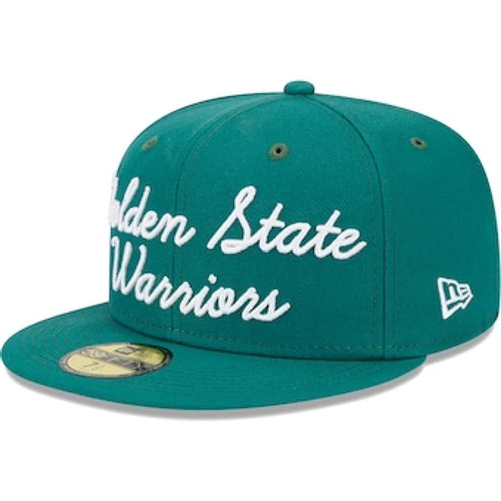 Men's New Era Augusta Green Golden State Warriors Script 59FIFTY Fitted Hat