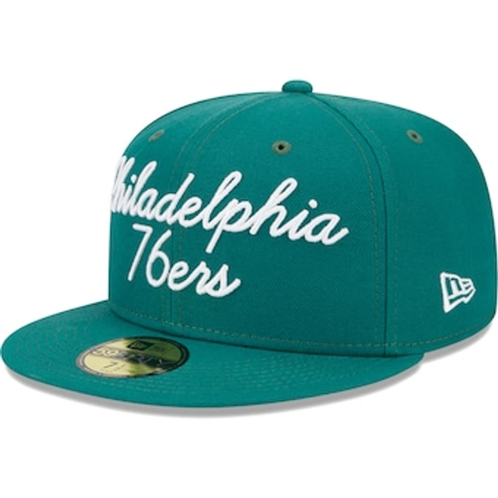 Men's New Era Augusta Green Philadelphia 76ers Script 59FIFTY Fitted Hat