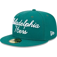 Men's New Era Augusta Green Philadelphia 76ers Script 59FIFTY Fitted Hat