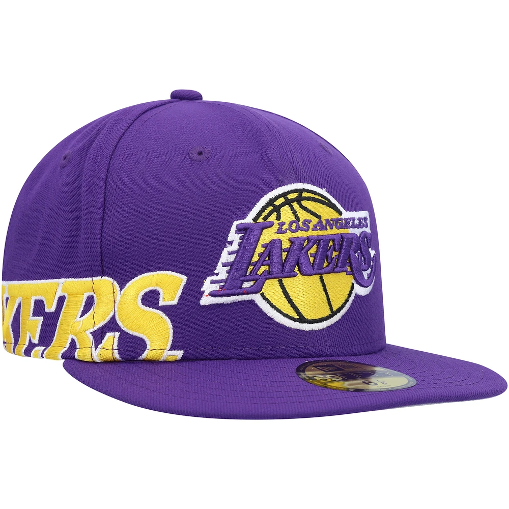 Men's New Era Purple Los Angeles Lakers Side Arch Jumbo 59FIFTY Fitted Hat