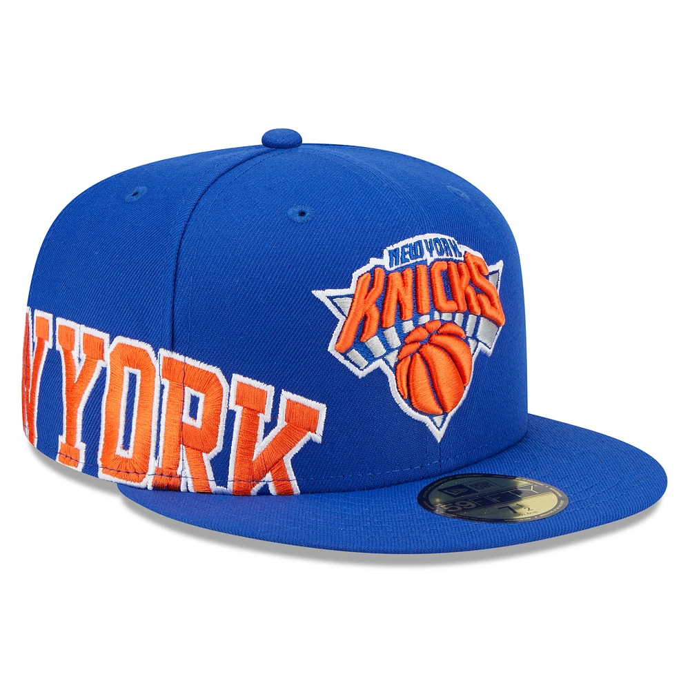 Men's New Era Blue New York Knicks Side Arch Jumbo 59FIFTY Fitted Hat