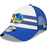 Men's New Era Golden State Warriors Royal Stripes 9FORTY Trucker Snapback Hat