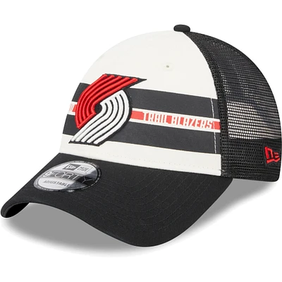 Men's New Era Portland Trail Blazers Black Stripes 9FORTY Trucker Snapback Hat