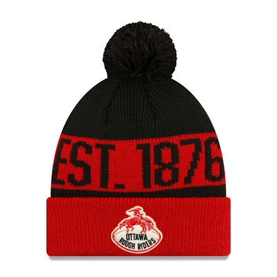 Men's New Era Red Ottawa Redblacks Turf Traditions Rough Riders Logo Cuffed Knit Hat with Pom