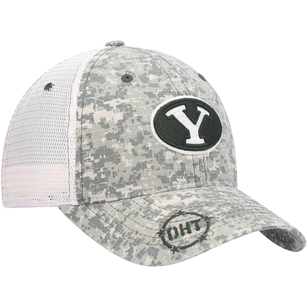 Men's Zephyr Camo/White BYU Cougars OHT Military Appreciation Ranger 2 Trucker Snapback Hat