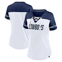 Women's Fanatics White Dallas Cowboys Dueling Slant V-Neck Lace-Up T-Shirt