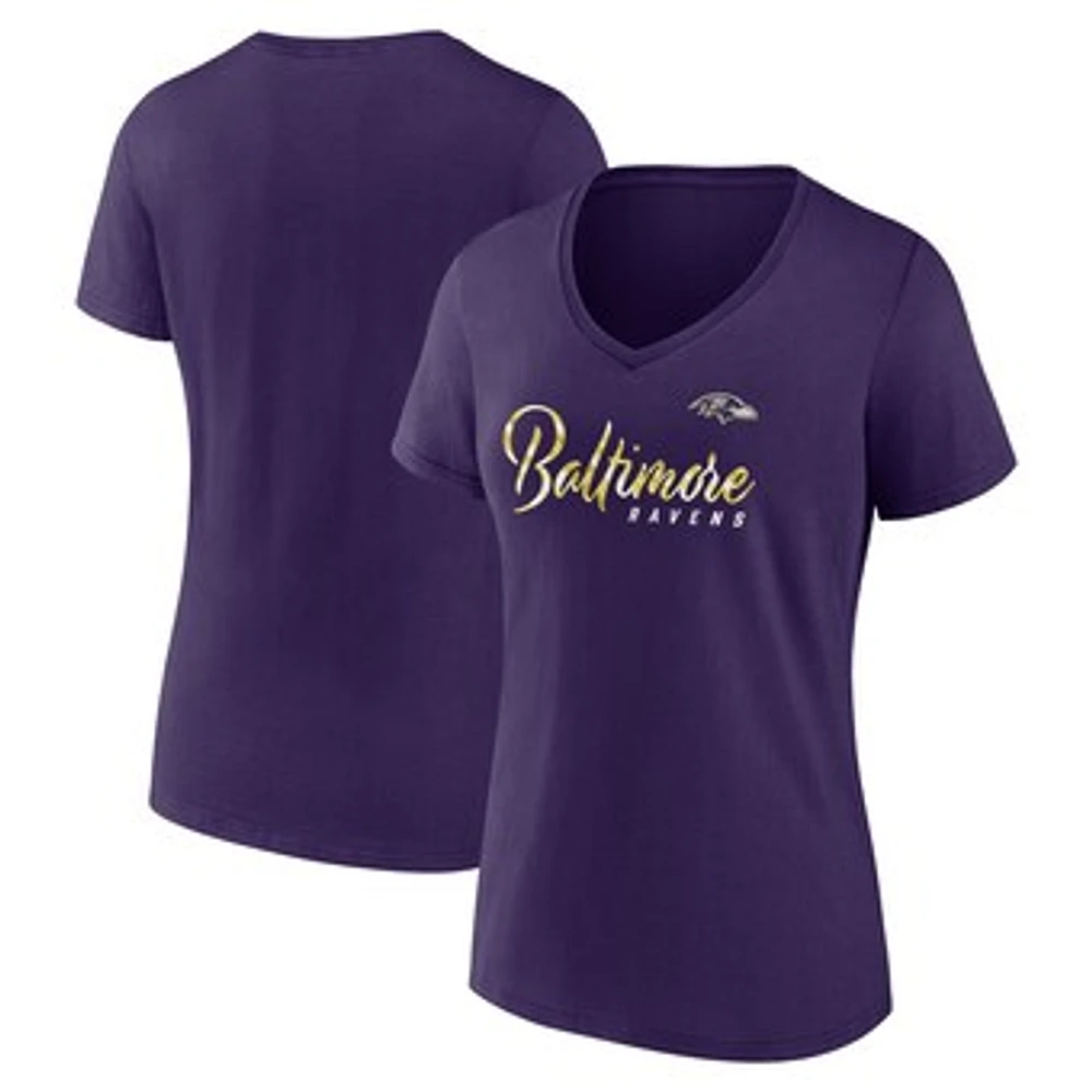 Women's Fanatics Purple Baltimore Ravens Shine Time V-Neck T-Shirt