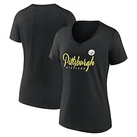 Women's Fanatics Black Pittsburgh Steelers Shine Time V-Neck T-Shirt