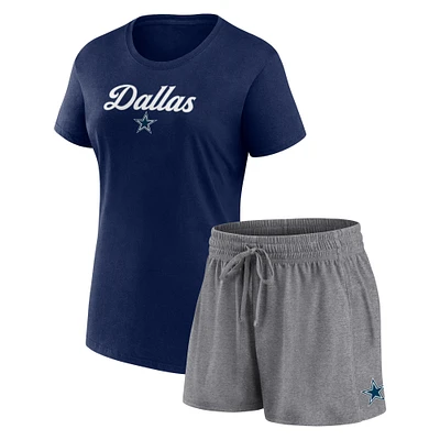 Women's  Navy/Heather Charcoal Dallas Cowboys Script T-Shirt & Shorts Lounge Set