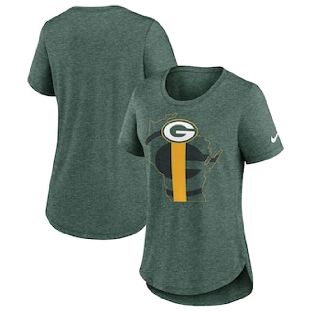 Women's Nike Heather Green Green Bay Packers Local Fashion Tri-Blend T-Shirt