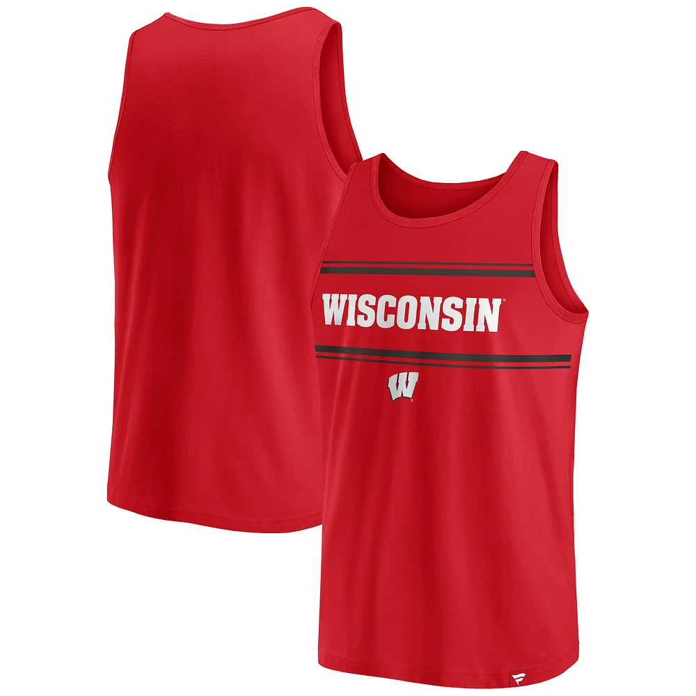 Men's Fanatics Red Wisconsin Badgers Stripe Block Tank Top