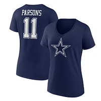 Women's Fanatics Micah Parsons  Navy Dallas Cowboys Player Icon Name & Number V-Neck T-Shirt