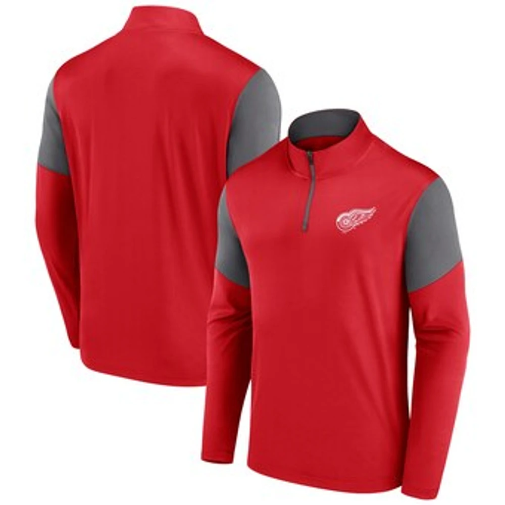 Men's Fanatics Red Detroit Wings Logo Quarter-Zip Top