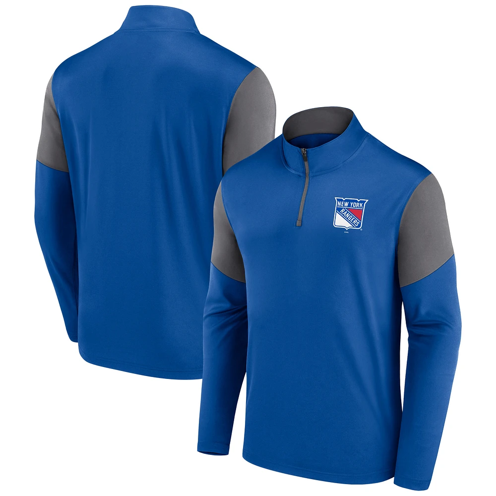 Men's Fanatics Blue New York Rangers Logo Quarter-Zip Top