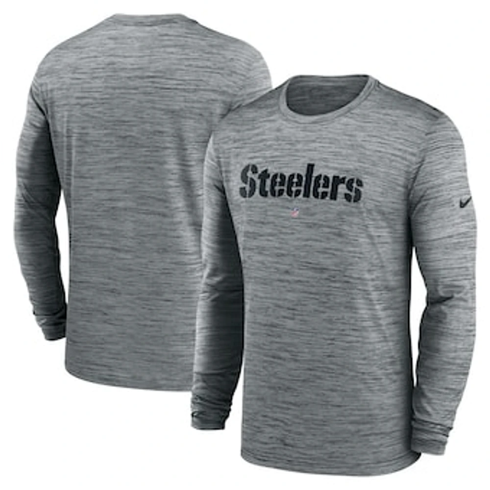 Men's Nike  Heather Gray Pittsburgh Steelers Sideline Team Velocity Performance Long Sleeve T-Shirt