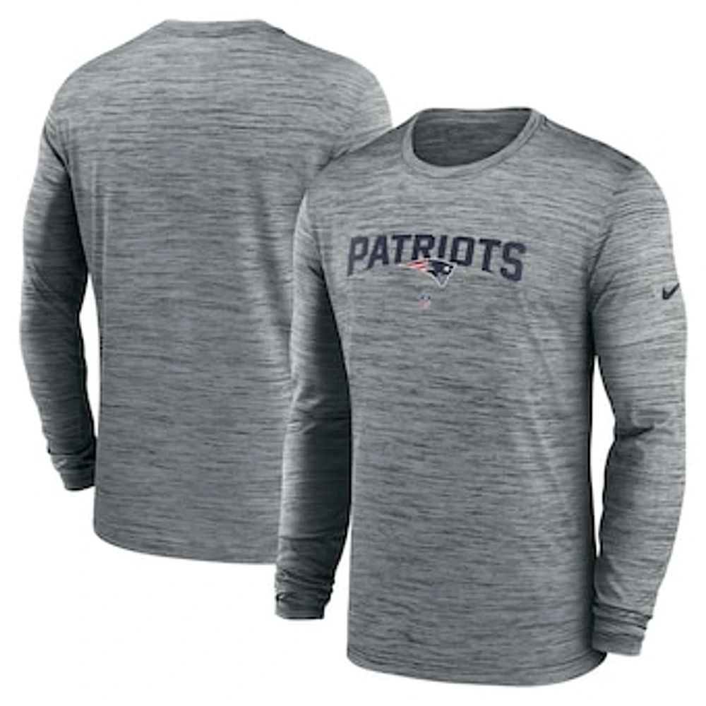 Men's Nike  Heather Gray New England Patriots Sideline Team Velocity Performance Long Sleeve T-Shirt