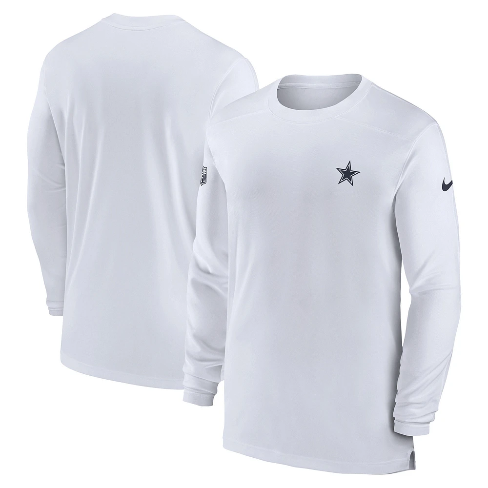 Men's Nike White Dallas Cowboys Sideline Coach Performance Long Sleeve T-Shirt