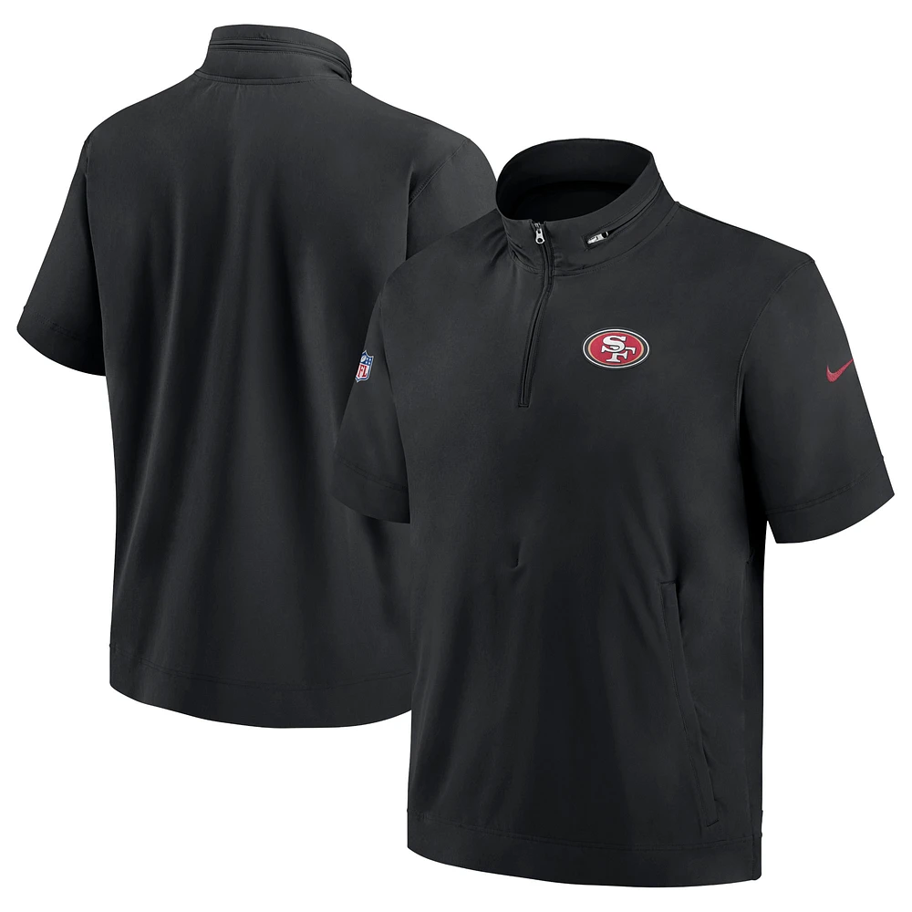 Men's Nike  Black San Francisco 49ers Sideline Coach Short Sleeve Hoodie Quarter-Zip Jacket