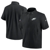 Men's Nike  Black Philadelphia Eagles Sideline Coach Short Sleeve Hoodie Quarter-Zip Jacket