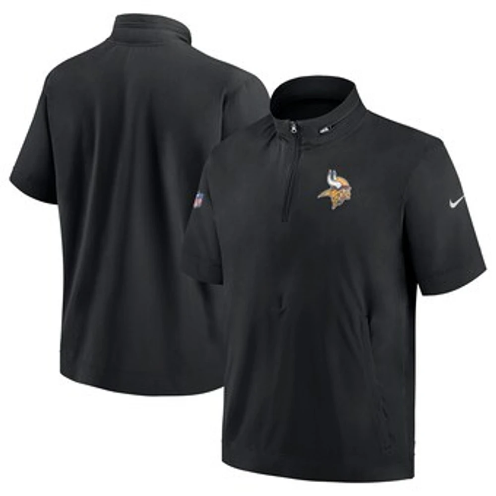 Men's Nike  Black Minnesota Vikings Sideline Coach Short Sleeve Hoodie Quarter-Zip Jacket