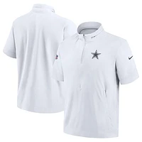 Men's Nike  White Dallas Cowboys Sideline Coach Short Sleeve Hoodie Quarter-Zip Jacket