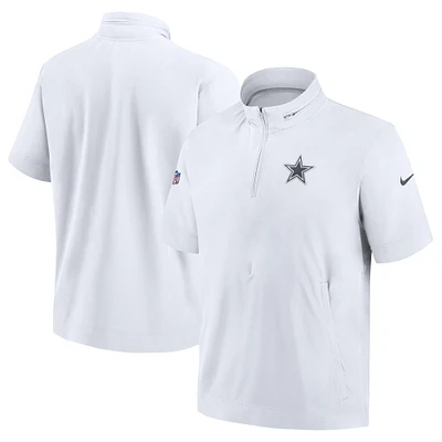 Men's Nike  White Dallas Cowboys Sideline Coach Short Sleeve Hoodie Quarter-Zip Jacket