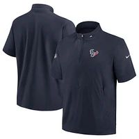 Men's Nike  Navy Houston Texans Sideline Coach Short Sleeve Hoodie Quarter-Zip Jacket