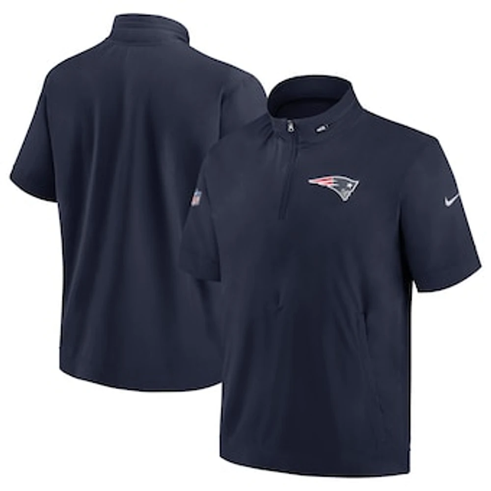 Men's Nike  Navy New England Patriots Sideline Coach Short Sleeve Hoodie Quarter-Zip Jacket