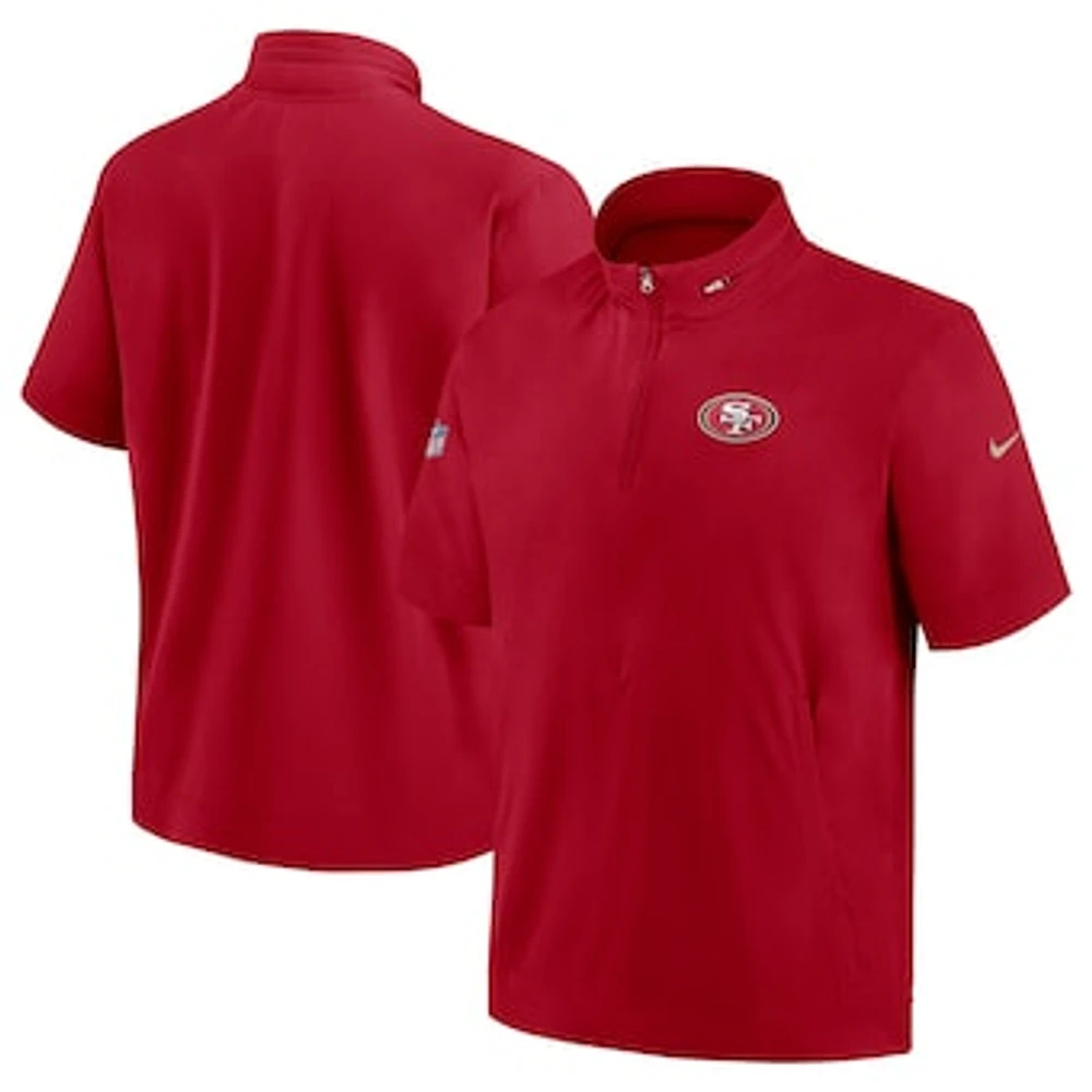 Men's Nike  Scarlet San Francisco 49ers Sideline Coach Short Sleeve Hoodie Quarter-Zip Jacket