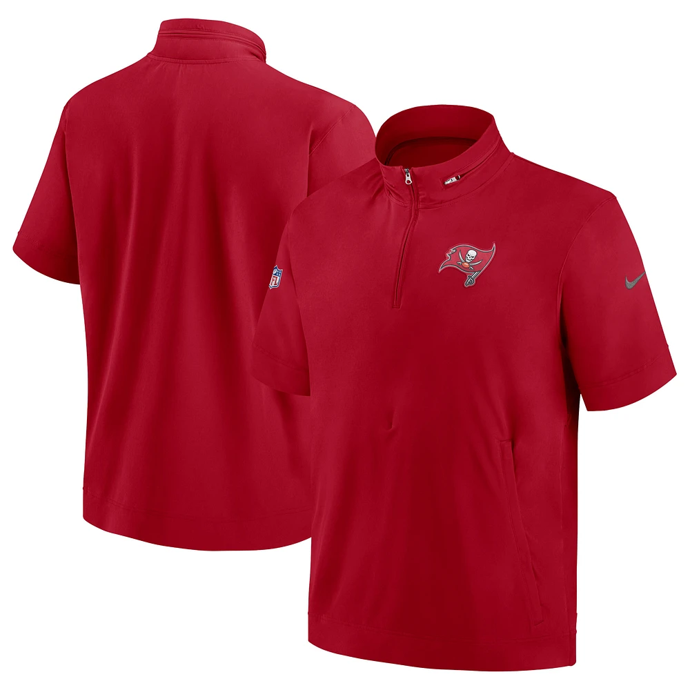 Men's Nike  Red Tampa Bay Buccaneers Sideline Coach Short Sleeve Hoodie Quarter-Zip Jacket