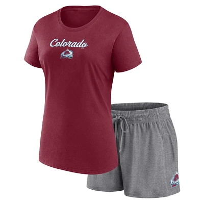 Women's Burgundy/Gray Colorado Avalanche Script T-Shirt & Shorts Set