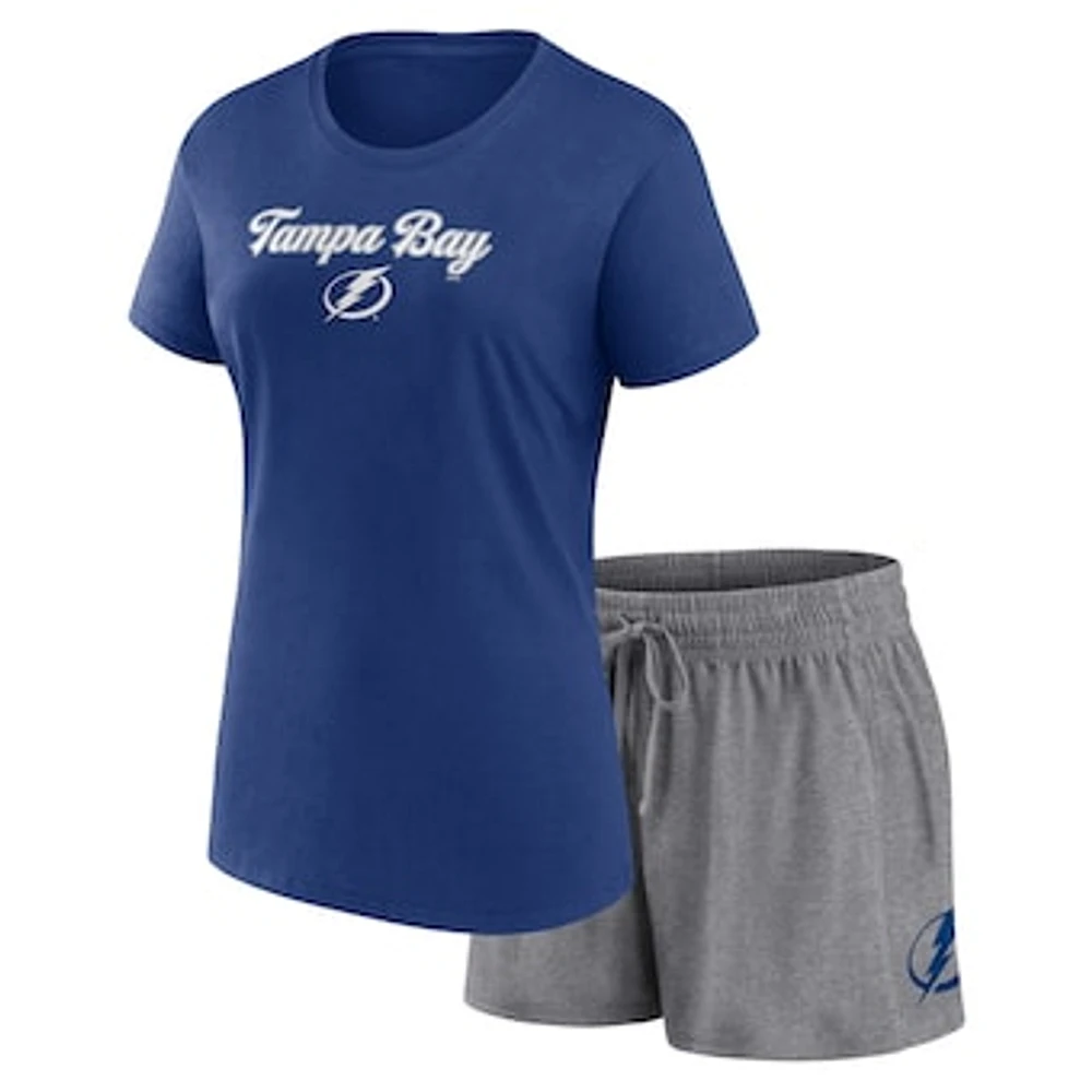 Women's Fanatics Blue/Gray Tampa Bay Lightning Script T-Shirt & Shorts Set