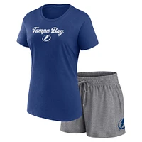 Women's Fanatics Blue/Gray Tampa Bay Lightning Script T-Shirt & Shorts Set