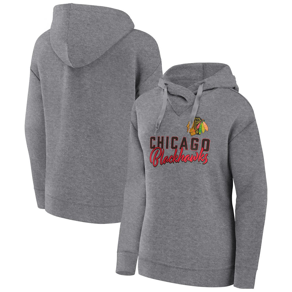 Women's Fanatics Heather Gray Chicago Blackhawks Script Favorite Pullover Hoodie