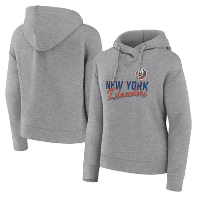 Women's Fanatics Heather Gray New York Islanders Script Favorite Pullover Hoodie