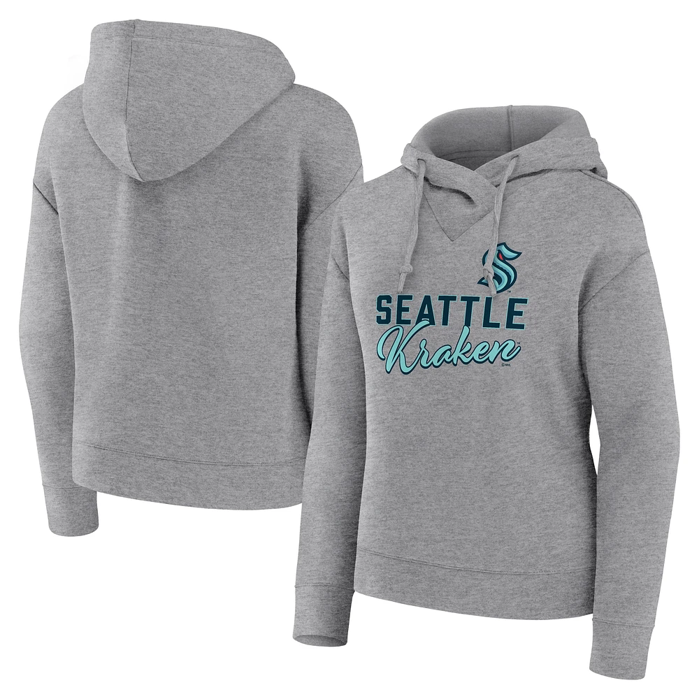 Women's Fanatics Heather Gray Seattle Kraken Script Favorite Pullover Hoodie